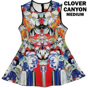 CLOVER CANYON Sleeveless Peplum Top Colorful Scuba